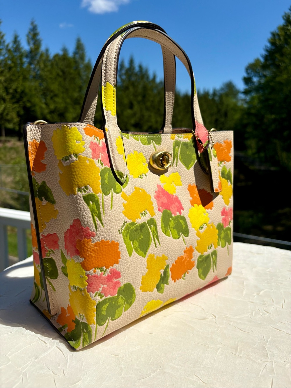 COACH Willow Tote Bag 24 With Embossed Floral Print & Matching Wallet CC389 - Picture 6 of 15